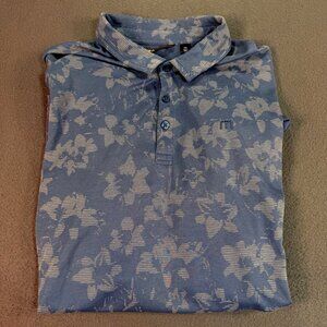 Peter Millar Mens XXL(XL) Polo Shirt Blue Lilly Print Pima Cotton Golf EUC